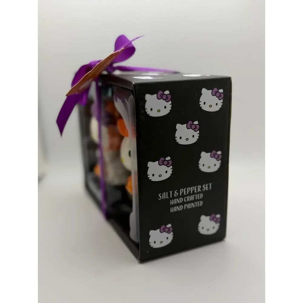 Hello Kitty Halloween Salt & Pepper Shaker Set Handcrafted Hand-Painted Ceramic